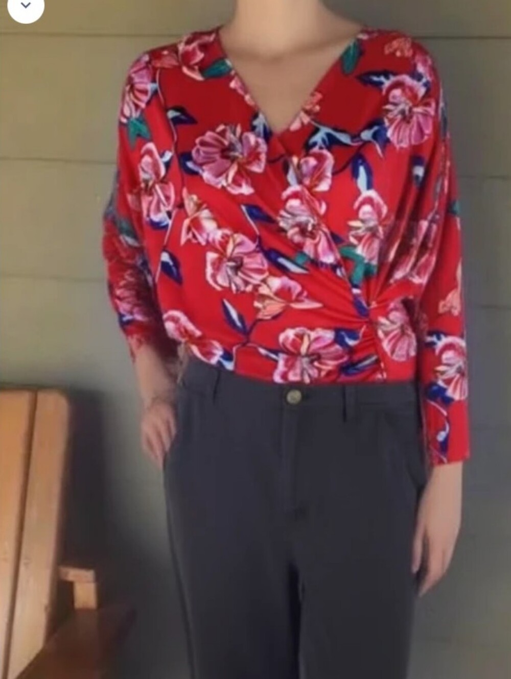 Allison Taylor Red Floral Wrap Blouse
